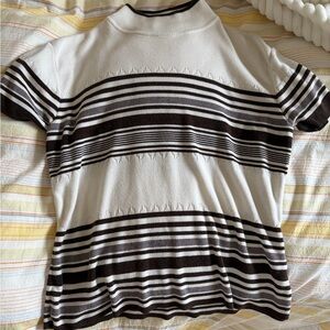 Liz Claiborne White Top with Dark Brown Stripes